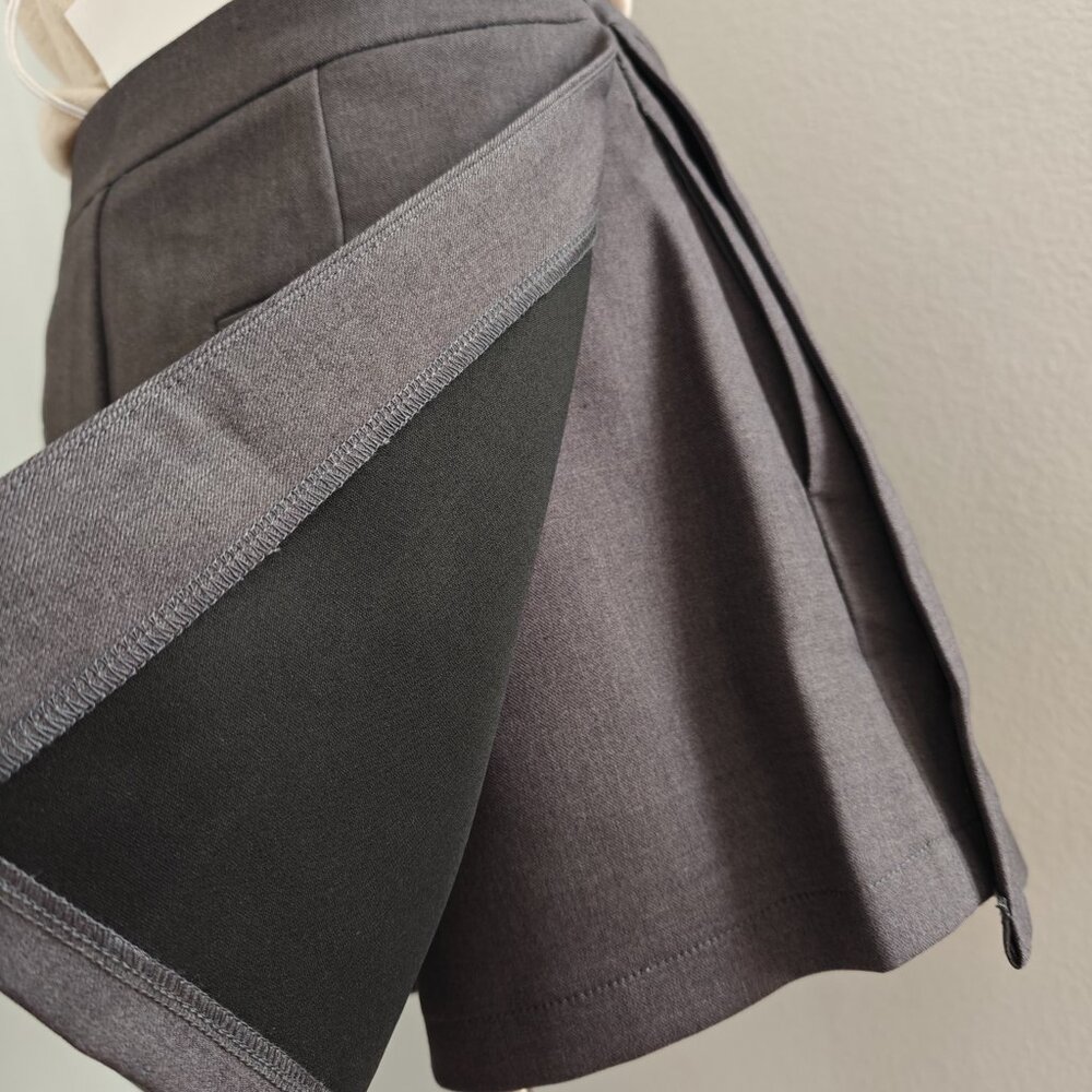 Skort with Pleated Skirt Overlay